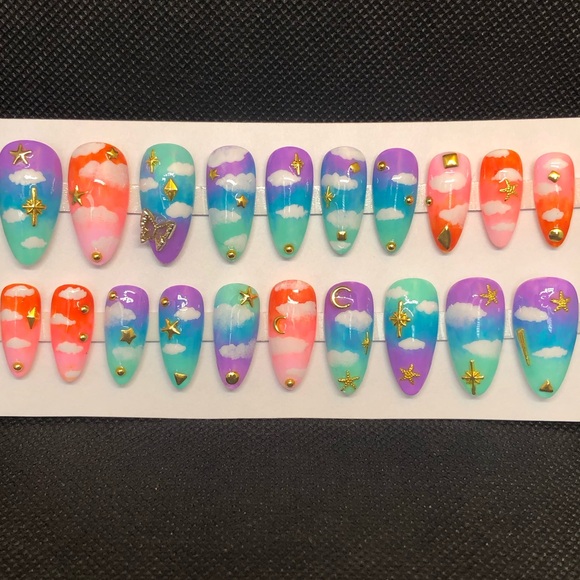 Nola7Nails Other - *SOLD*Handmade Custom Press On Nails Medium Long Almond Shape UV Gel Cloud Nails